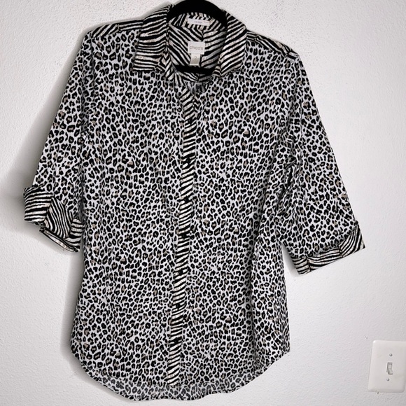 Chico’s cheetah zebra print button down size 2-medium - Picture 2 of 5